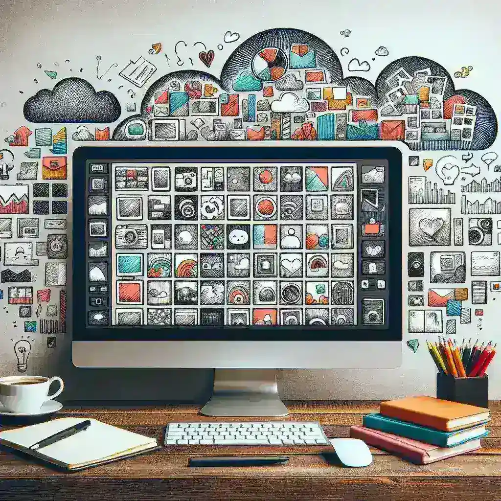 "Collage of various photo and video organization software interfaces showcasing features like tagging, sorting, and thumbnail views for effective digital media management."